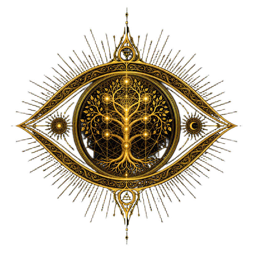 Sigil of Tree of Life Abraxas Mindset and Sovereign Node: a golden Tree of Life within an all-seeing eye